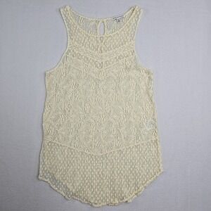 American Eagle Women Lace Tank Top Medium Ivory Floral‎ Sheer Fairy Coquette Y2K